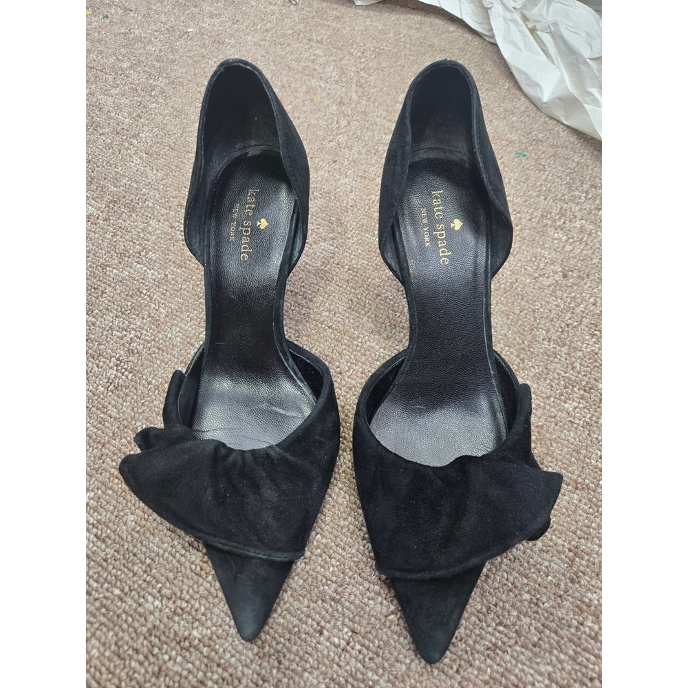 Kate Spade New York Black Suede Ruffle D'Orsay Pointed Toe Heels Pumps Size 8M